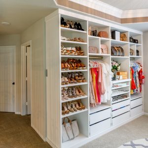 Built-in wardrobe shelving and drawers into upstairs loft area