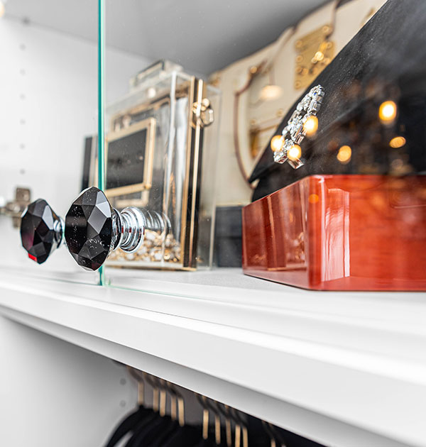 Glass doors with crystal knobs