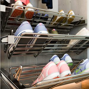Double deck modern sliding metal shoe rack