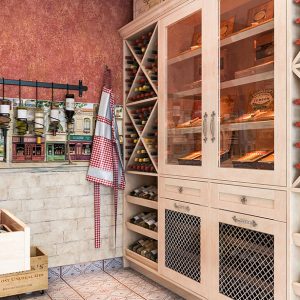 Custom walk-in pantry with wine storage and humidor.