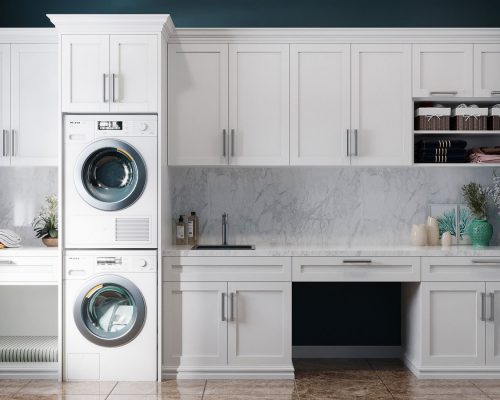 White cabinets, a ro...